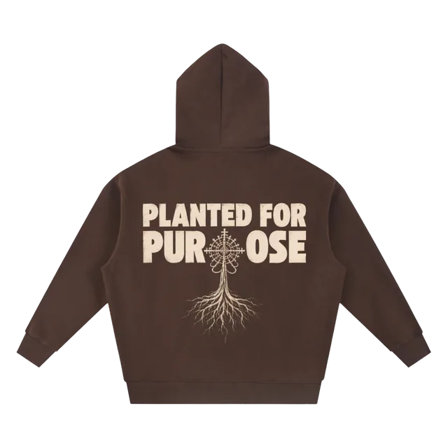Planted for Purpose hoodie in brown, back print